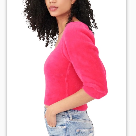 FREE PEOPLE MEDIUM MOONBEAM PINK PUFFED SLEEVE SWEATER MEDIUM - Picture 2 of 9